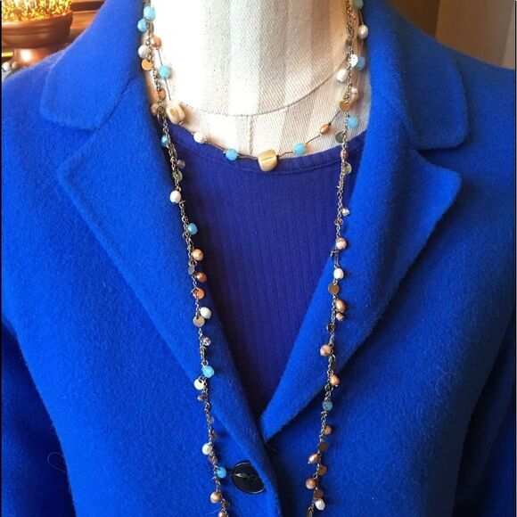 TWO NECKLACES Layered in Blue & Brown! - Picture 1 of 9